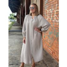 Langes Musselinkleid mit Knopfleiste - in natur