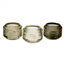 Modernes Windlicht aus Glas  mit Querrillen-transparent, hellgrau und dunkelgrau 3-er-Set