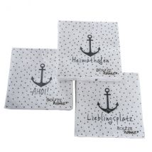 Maritime Servietten schwarzer Anker mit Punkten und Aufschrift Ahoi