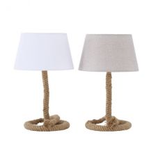 Maritime Tischleuchte mit Tau als Lampenfuß zwei Varianten creme