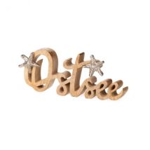 Maritimer Deko-Schriftzug "Ostsee" in Holz und Seesterne aus Aluminium - klein