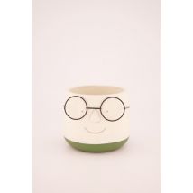 Blumentopf/Pflanztopf Gesicht mit Brille aus Beton in cremeweiß und grün