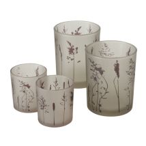 Windlicht in beige mit Gräsern in 4 Varianten Groß-grade Gräser