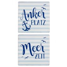 Maritimes Metallschild blau gestreift in zwei Varianten "Ankerplatz"