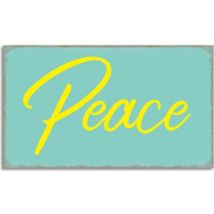 Metallschild "Peace" -  türkis/gelb