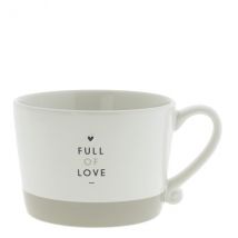 Bastion Collections Tasse mit Henkel weiß mit beigem Rand "Full of Love" 250 ml ""