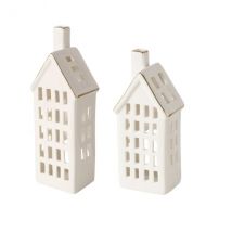 Weihnachtshaus Porzellan weiß mit Goldrand - zwei Ausführungen groß