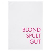 17;30 Geschirrtuch weiss - BLOND SPÜLT GUT, neon pink ""