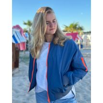 Leichte Bomberjacke in Jeansblau/neonorange - zwei Größen S/M