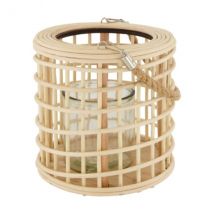 Rattankorb mit Windlichtglas zum Aufhängen - natur