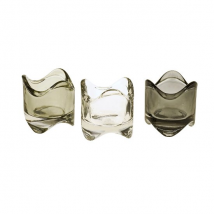 Modern geschwungendes Windlicht aus Glas - transparent, hellgrau und dunkelgrau 3-er-Set