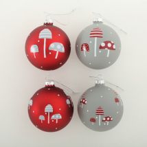 Weihnachtskugel Pilze rot grau 4 Motive grau goÃŸe Pilze