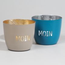 Windlicht Baltic aus Metall "MOIN" - versch. Ausführungen außen blau, innen silber