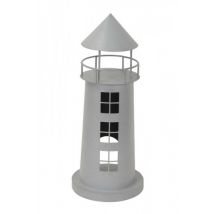 Maritimes Windlicht Leuchtturm aus Eisen hellgrau