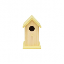 Vogelhaus aus Holz Höhe 20,0 cm - mit gelbem Dach