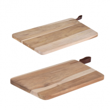 Schneidebrett aus Teak rechteckig mit Lederschlaufe in zwei Größen klein 30cm