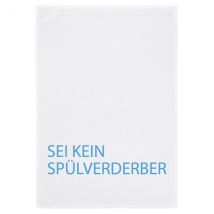 17;30 Geschirrtuch weiss - SEI KEIN SPÜLVERDERBER, blau ""