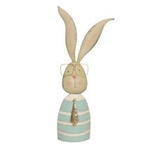 Dekofigur Hase mit Brille & Krawatte – aus Eisen beige hellblau creme – 17x11xH68,5cm