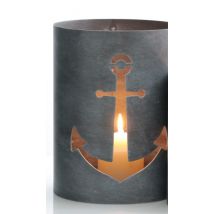 Maritimes Windlicht grau "Anker" rund aus Metall H27cm