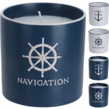 Maritime Kerze im Steinguttopf groß in vier Varianten Navigation-weiß/Steuerrad Navigation-blau