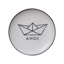 Maritimer Frühstücksteller aus Steingut Papierboot Ahoi in weiß