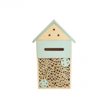 Insektenhotel aus Holz, natur mit mintfarbenen Dach