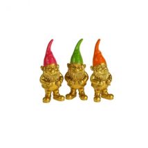 Dekofigur goldener Zwerg mit farbiger Mütze H11 cm - drei Farben orange