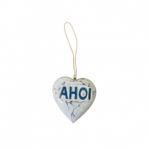 Deko-Hänger Herz aus Albesia white wash/ blau "AHOI"