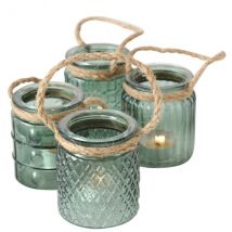 Windlicht Trax aus Glas mit Kordel - grün, in 4 Designs erhältlich "Rechtecke mit Kreis"