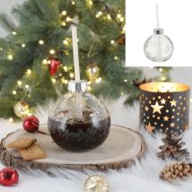 Weihnachtliches Trinkglas Christbaumkugel  "Schneeflocke" mit Trinkhalm 400ml