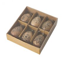 Ostereier-Set 6 Stck. aus Mangoholz zum hängen mit schwarzem Print