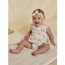 Barboteuse En Satin De Coton Blanc Et Bandeau À Imprimé Fruit Et Fleur Naissance Fille - 12 Mois - Sergent Major