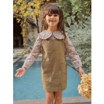 Robe-salopette Vert Kaki Twill Motifs Fleuri Enfant Fille - 11 ans - Sergent Major