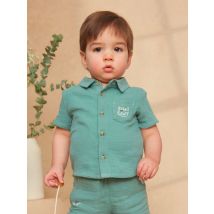 Chemise À Manches Courtes En Double Gaze De Coton Turquoise Foncé - 36 mois - Garçon - Sergent Major
