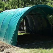 Abris de stockage robuste Ø 40 - Forme tunnel - 4 x 6m (24m2) - Bâche PVC verte