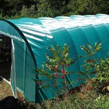 Abris de stockage robuste Ø 40 - Forme bords droits - 5 x 13,50m (67,50m2) - 2 portes battantes - Bâche PVC vert