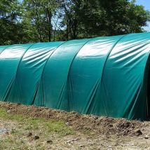 Abris de stockage robuste Ø 32 - Forme tunnel - 3 x 9,60m (29m2) - Bâche PVC Verte à ourlet