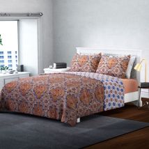 Serenity Night: 3er Set – Bedruckte Steppdecke und 2 Kissenbezüge  Terracotta Blau