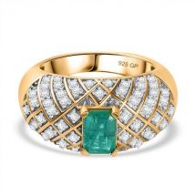 GP Italienische Garten Kollektion - AAA Smaragd  Kanchanaburi Blauer Saphir Ring 925 Silber 750 Gelbgold Vermeil ca. 1.91 ct