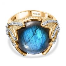 GP Italienische Garten Kollektion-AAA Labradorit  Weißer Zirkon Ringe 925 Silber Gelbgold Vermeil ca. 14.09 ct