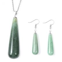 2er Set - Grüner Aventurin Anhänger mit Kette und Ohrringe  Edelstahl  Eisen  Legierung ca. 150.00 ct