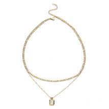 Weiße Muschelkernperlen-Halskette  ca. 40 cm  Edelstahl Goldfarben