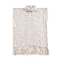 LA MAREY - gestrickter Halskragen Poncho mit Fransen  One Size  Elfenbein