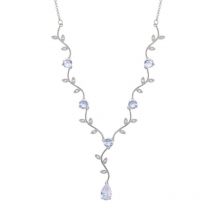 Glitzernde weiße Kristall-Lariat-Halskette mit Blättern  ca. 50 cm Reines Messing