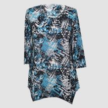 Bedrucktes Longline-Top für Damen  Grau und Blau  Größe: L