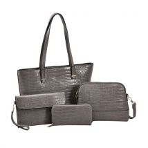 Passage - 4er-Set Handtaschen mit Krokodilprägung; enthält Tote Bag  Cross Body Bag  Clutch Bag und Portemonnaie  Grau