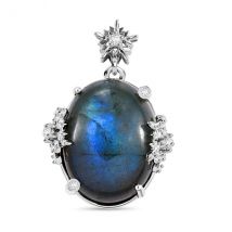 GP Spezial Kollektion AAA Labradorit  Weißer Zirkon Anhänger  925 Silber rhodiniert ca. 19.37 ct