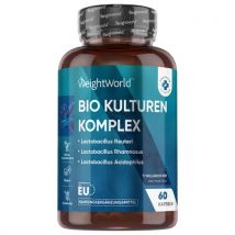 Bio Kulturen Komplex - 60 vegane Kapseln - 20 Darmbakterien Stämme - 77 Milliarden KBE mit Bio Inulin für eine bessere Darmflora - Magenfreundliche