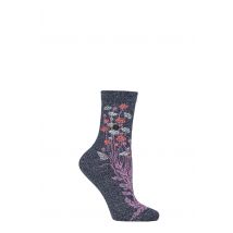 Women's 1 Pair Birkenstock Cotton Bling Flower Pattern Socks Blue 3.5-5 Ladies