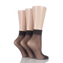 3 Pair Barely Black 15 Denier 100% Nylon Ankle Highs Ladies 4-8 Ladies - Elle